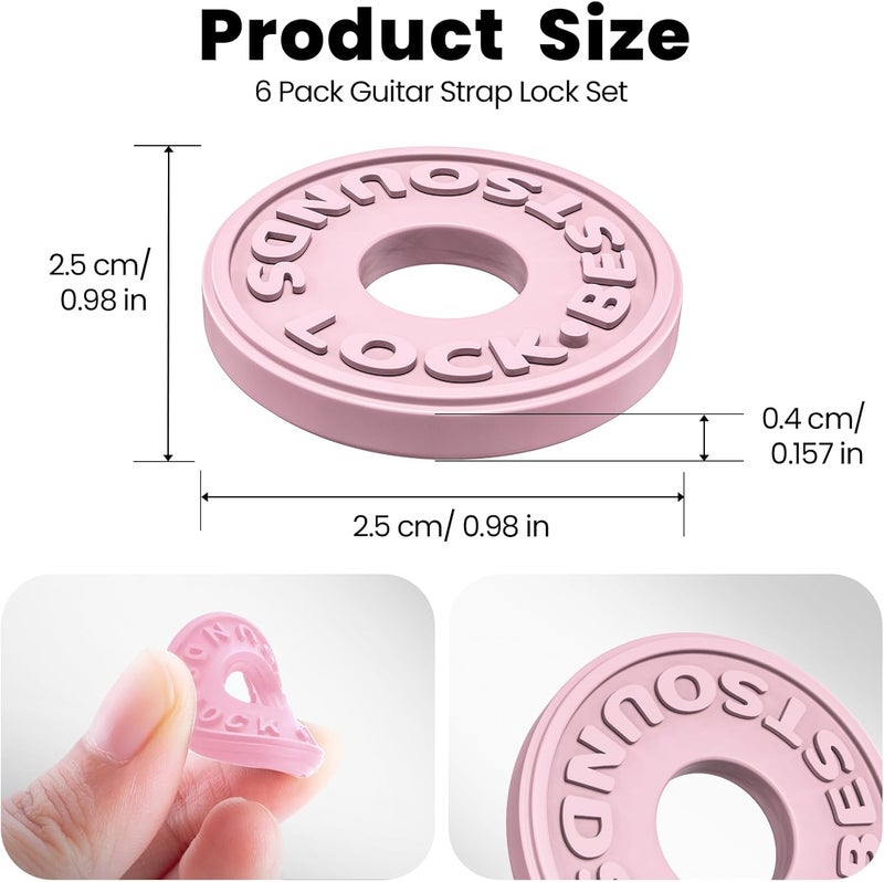 BestSounds Guitar Strap Blocks, 6PCS Premium Silicone Safety Locks (Pink) - Image 3